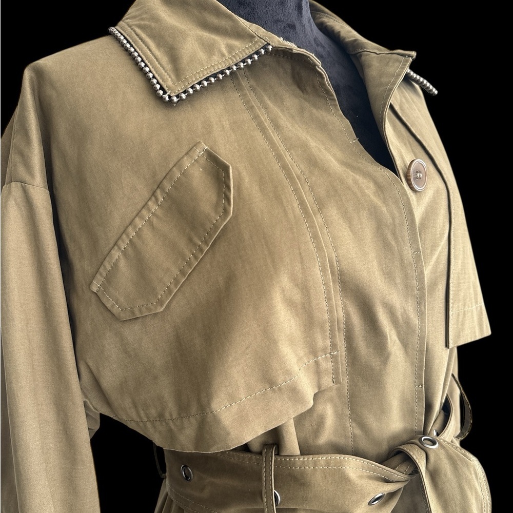 Badgley Mischka x Bagatelle New York Olive Green Trenchcoat Floor Sample - Picture 6 of 10